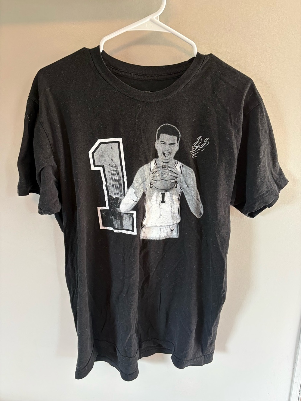Black Wemby Spurs Graphic Men’s Basketball Tee - Number 1